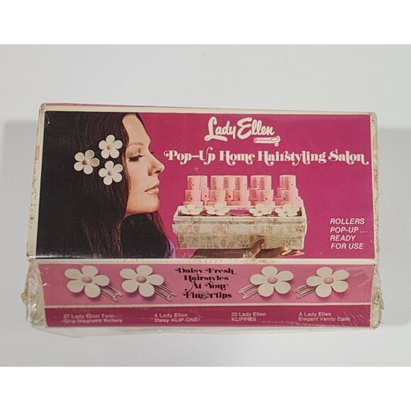 Vintage Lady Ellen Twin Grip Magnetic Hair Rollers Klippies Flower Box NOS - Picture 3 of 12